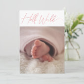 ピンクモダンミニマル写真誕生ベビー 案内状 (スタンド正面)