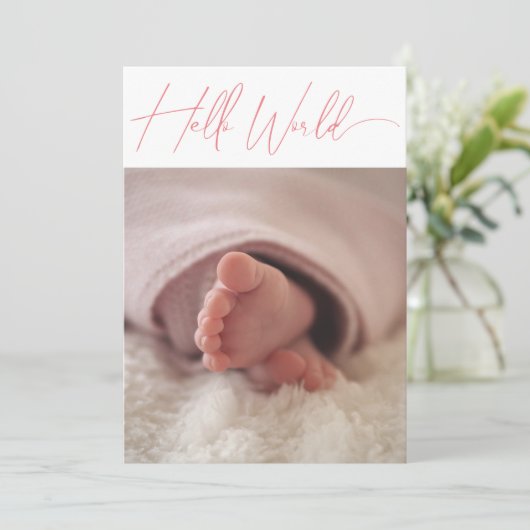 ピンクモダンミニマル写真誕生ベビー 案内状 (スタンド正面)
