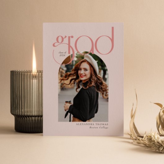 ピンクモダンミニマル5アーチ写真卒業 招待状