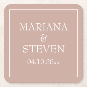 ピンクモダンミニマ結婚リスト スクエアペーパーコースター