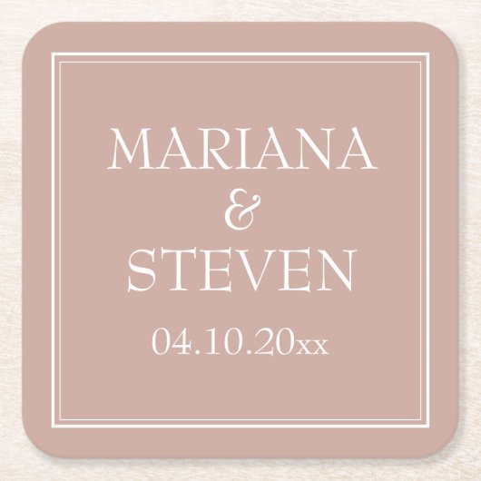 ピンクモダンミニマ結婚リスト スクエアペーパーコースター (正面)