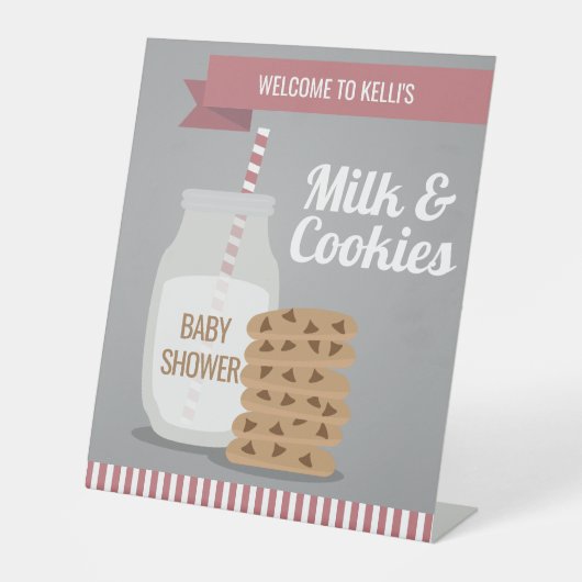 ピンクモダンミルクとCookieストライプの 台座サイン (正面)