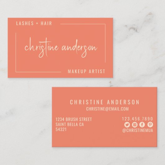 ピンクモダンメイクアップアーティスト美しいプロフェッショナル 名刺 (正面/裏面)