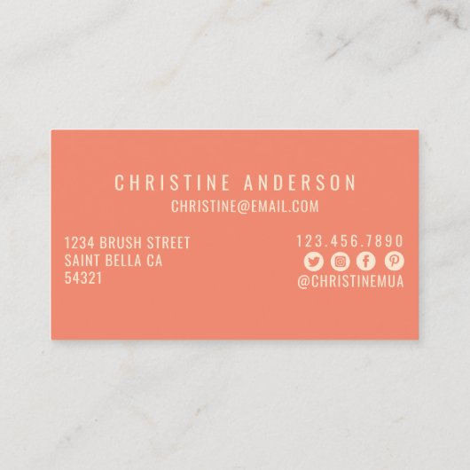 ピンクモダンメイクアップアーティスト美しいプロフェッショナル 名刺 (裏面)