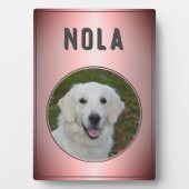 ピンクモダンメタリックドッグペット写真 フォトプラーク (正面)