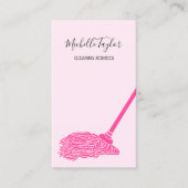 ピンクモダンモップ清掃サービスメイド 名刺 (正面)