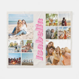 ピンクモダンモノグラパーソナライズされたム10フォトコラージュ フリースブランケット