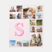 ピンクモダンモノグラムカスタム15フォトコラージュ フリースブランケット (正面)