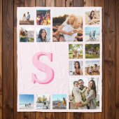 ピンクモダンモノグラムカスタム15フォトコラージュ フリースブランケット