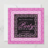 ピンクモダンライツディスコダンスパーティの招待状 招待状 (正面)