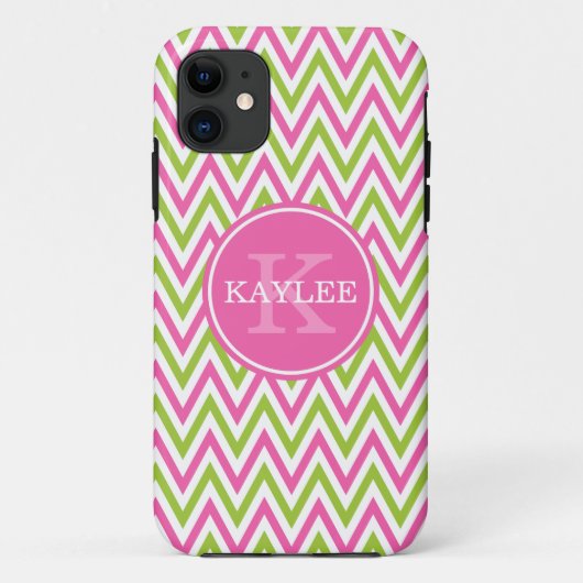 ピンクモダンライムグリーンシェブロン&モノグラム Case-Mate iPhoneケース (裏面)