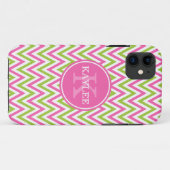 ピンクモダンライムグリーンシェブロン&モノグラム Case-Mate iPhoneケース (裏面(横))