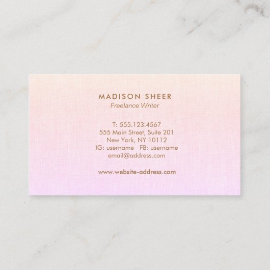ピンクモダンリネン美しいスタイリグラデーションスト 名刺 (裏面)