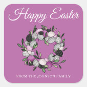 ピンクモダンリースハッピーイースター スクエアシール (正面)