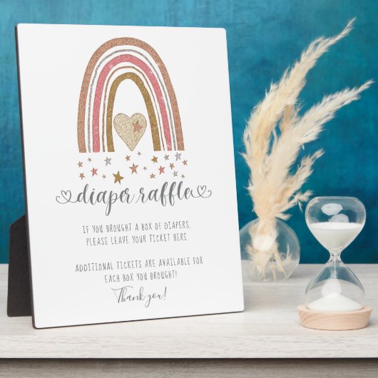 ピンクモダンレインボーグリッタースターズおむつラッフル フォトプラーク (側面)