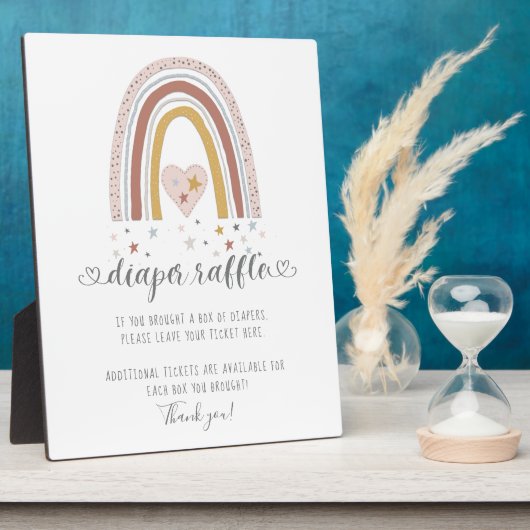 ピンクモダンレインボーハートスターズおむつラッフルサイン フォトプラーク (側面)