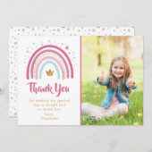 ピンクモダンレインボーバースデーパーティーサンキューカード 招待状 (正面/裏面)
