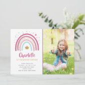 ピンクモダンレインボー誕生日パーティーへの招待 招待状 (スタンド正面)