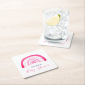 ピンクモダンレインボー赤ちゃんシャワーガール スクエアペーパーコースター (インサイチュ)