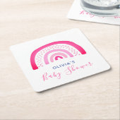 ピンクモダンレインボー赤ちゃんシャワーガール スクエアペーパーコースター (アングル)
