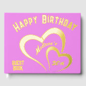 ピンクモダンレクトのゴールドフォイル誕生日。モノグラム | ゲストブック (正面)