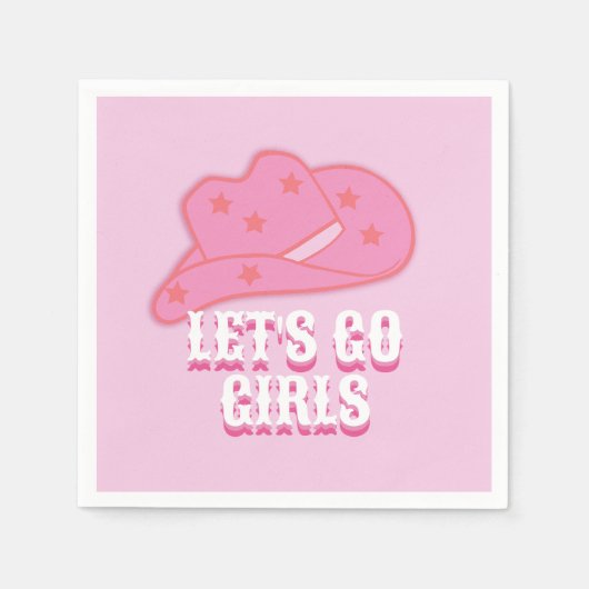 ピンクモダンレッツゴーガールズカウボーイハットロデオ スタンダードカクテルナプキン (正面)