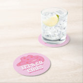 ピンクモダンレッツゴーガールズカウボーイハットロデオ ラウンドペーパーコースター (インサイチュ)