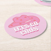 ピンクモダンレッツゴーガールズカウボーイハットロデオ ラウンドペーパーコースター (アングル)