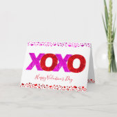 ピンクモダンレッドはっきりしたXOXOバレンタインデーハート シーズンカード (正面)