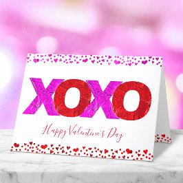 ピンクモダンレッドはっきりしたXOXOバレンタインデーハート シーズンカード
