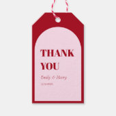 ピンクモダンレッドアーはっきりしたチ結婚式の引き出物 ギフトタグ (正面)