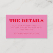 ピンクモダンレッドウェディングRSVP詳細サイト エンクロージャーカード (正面)