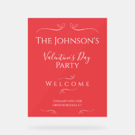 ピンクモダンレッドバレンタインデーパーティーへようこそ アクリルサイン