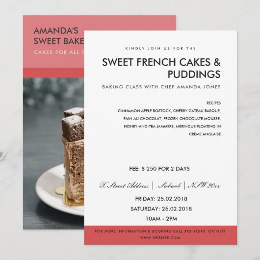 ピンクモダンレッドフォトワークショップ招待状テンプレート 招待状 (正面/裏面)