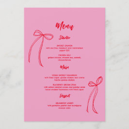 ピンクモダンレッドボウ誕生日メニュー メニュー