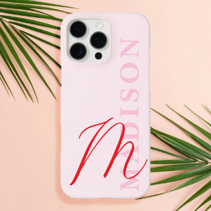 ピンクモダンレッドミニマルイニシャルモノグラム iPhone 16 PRO MAXケース