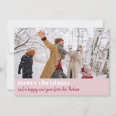 ピンクモダンレッドメリークリスマスワイド写真 シーズンカード (正面)