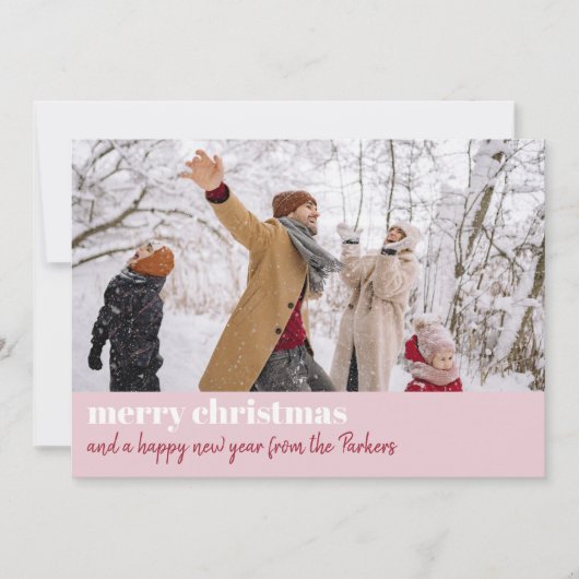 ピンクモダンレッドメリークリスマスワイド写真 シーズンカード (正面)
