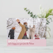 ピンクモダンレッドメリークリスマスワイド写真 シーズンカード (スタンド正面)