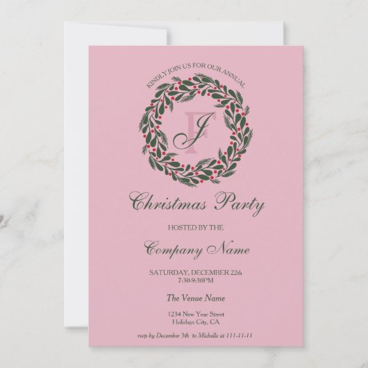 ピンクモダンレッドリースク企業のリスマスパーティー 招待状 (正面)