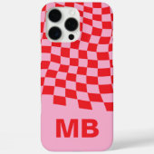 ピンクモダンレッド波パタ市松模様にーンモノグラム Case-Mate iPhoneケース (裏面)