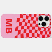 ピンクモダンレッド波パタ市松模様にーンモノグラム Case-Mate iPhoneケース (裏面 (横))