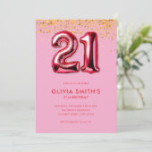 ピンクモダンレッド21歳の誕生日 招待状 (スタンド正面)