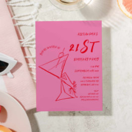 ピンクモダンレッド21誕生日招待状 招待状