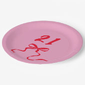 ピンクモダンレッド21thバースデーボウイラストレーション ペーパープレート (アングル)