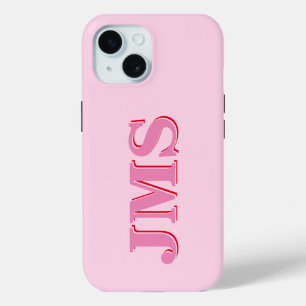 ピンクモダンレッド3文字イニシャルモノグラム iPhone 15ケース