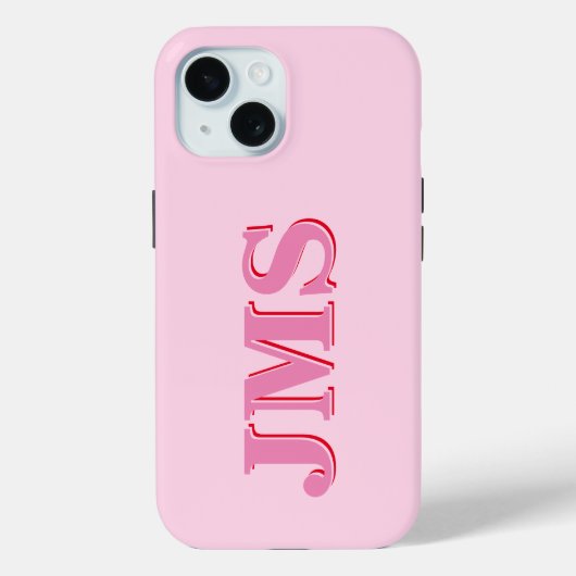 ピンクモダンレッド3文字イニシャルモノグラム Case-Mate iPhoneケース (裏面)