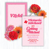 ピンクモダンレトロ結婚式招待状 招待状