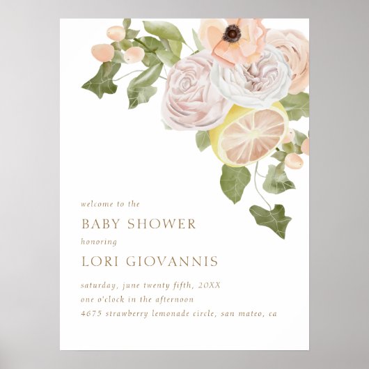 ピンクモダンレモネードサマープレイドウェルカムサイン ポスター (正面)