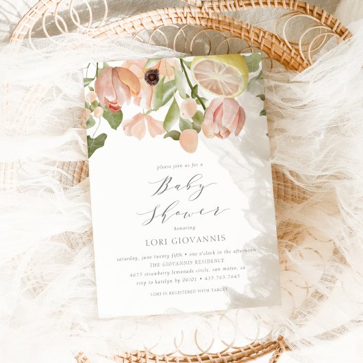 ピンクモダンレモネード春サマーベビーシャワー 招待状